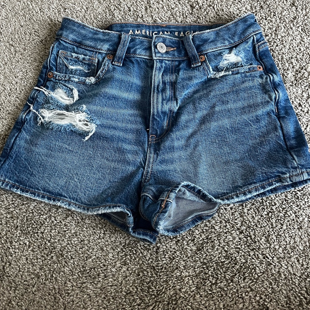 American Eagle Outfitters Blue Jean Shorts with Distressed Hem